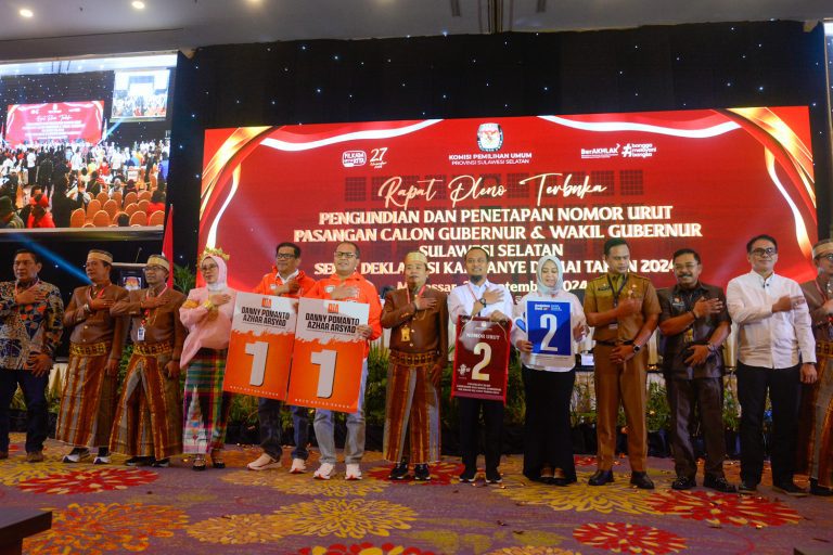 KPU Tetapkan Nomor Urut Calon Gubernur dan Wakil Gubernur Sulsel