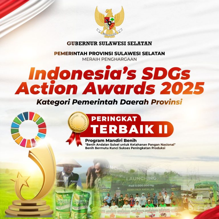 Sulsel Raih Peringkat II Indonesia’s SDGs Action Awards 2025 lewat Program Mandiri Benih