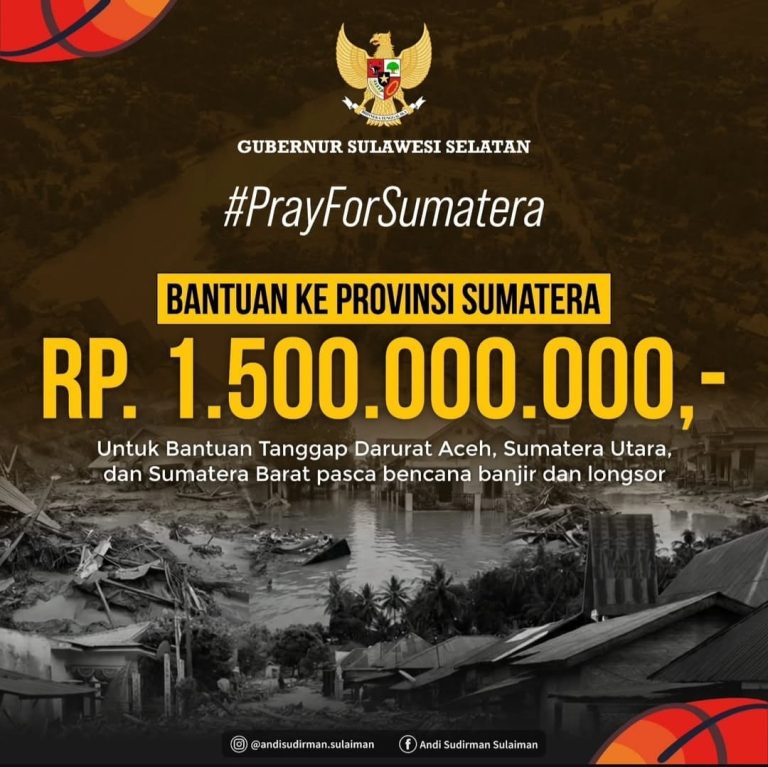 Pemprov Sulsel Salurkan Rp1,5 Miliar untuk Korban Bencana di Sumatera